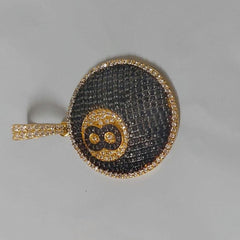 2.60 Ct Black Moissanite 8 Ball Billiards Pendant - 14K Yellow Gold Plated Chain, Perfect for Gift