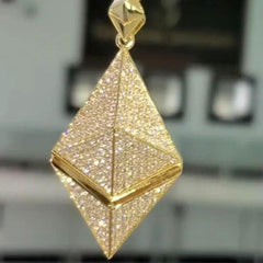 3Ct Round Cut Moissanite Ethereum Pendant | 14K Yellow Gold Plated | 18 Inch Free Chain | Customizable Jewelry | Luxury Men's Necklace