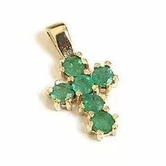 1.00 Ct Round Cut Cross Pendant Lab-Created Green Emerald 14K Yellow Gold Plated Ideal Birthday Gift No Chain