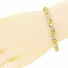 Men's 5.20Ct Natural Moissanite 7.5" Link Nugget Bracelet 14k Yellow Gold Plated