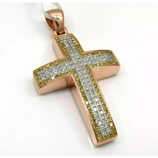 0.58 Ct Real Moissanite Cross Pendant, 14K Yellow Gold Plated, Sterling Silver Necklace, Religious Jewelry,Gift for Her, Elegant Cross Charm