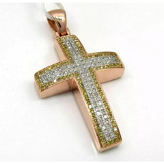 0.58 Ct Real Moissanite Cross Pendant, 14K Yellow Gold Plated, Sterling Silver Necklace, Religious Jewelry,Gift for Her, Elegant Cross Charm