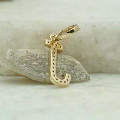 0.45 Ct Round Diamond Initial J Letter Pendant Necklace 14k Yellow Gold Plated Birthday gifts No Chain