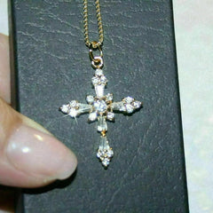 2.20 Ct Baguette Cut Diamond Cross Pendant Necklace 14K Yellow Gold Plated Birthday gifts No Chain