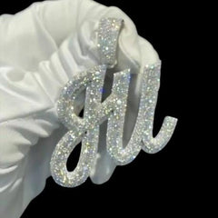 2.20 Ct Round Cut Real Moissanite Customized Name Pendant 14K White Gold Plated Ideal Birthday Gift No Chain