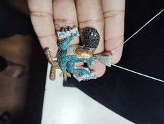 Real Moissanite 3Ct Round Cut Customized Cartoon Pendant 14K White Gold Plated