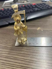 2.50Ct Round Real Moissanite Men's Santa Muerte Pendant 14K Yellow Gold Plated