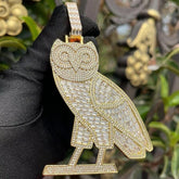 3Ct Baguette Cut Lab-Created Diamond Owl Pendant 14K Yellow Gold Finish