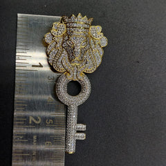 10K Silver Gold Over Moissanite Men's King Lion Head with Key Pendant - 2.50 Carats