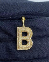 Initial B Letter Pendant 2.0 Ct Round Cut Real Moissanite 14K Yellow Gold Plated Birthday Gifts No Chain