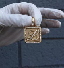 Custom 2Ct Round Cut Real Moissanite Initial "L" Pendant 14K Yellow Gold Plated