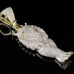 2.00Ct Round Cut Real Moissanite Lion Men's Pendant 14K Yellow Gold Plated