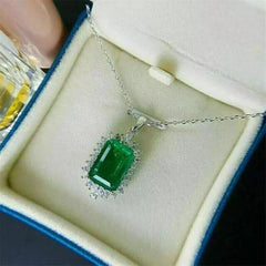 3.00 Ct Emerald Cut Lab-Created Emerald Women's Pendant 14k White Gold Plated Hip Hop Jewelry | Ideal Birthday Gift