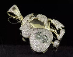 2Ctw Round Cut Real Moissanite Globe Money Bag Pendant in 14k Yellow Gold Plated
