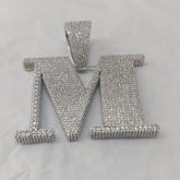 Real Moissanite Custome Letter "M" Charm Pendant Made of Silver 925 and 14K White Gold Plating Over It