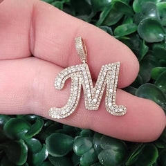 2.0 Ct Round Cut Moissanite Custom Letter M Initial Pendant 14k Yellow Gold Plated Birthday Gifts No Chain