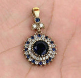 2CT Round Cut Blue Sapphire Women's Pendant With Chain 14K Yellow Gold Finish