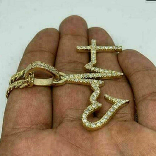 1.75 Ct Round Lab-Created Diamond Cluster Cross Pendant 14K Yellow Gold Plated Birthday Gifts No Chain