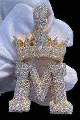 3.20 Ct Round Cut Moissanite Crown Any One Letter Pendant 14K Yellow Gold Plated Ideal Birthday Gift No Chain