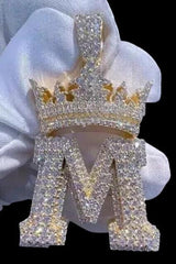 3.20 Ct Round Cut Moissanite Crown Any One Letter Pendant 14K Yellow Gold Plated Ideal Birthday Gift No Chain