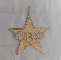 Real Moissanite Men's Star Pendant in Sterling Silver with 14K White Gold Plating | Personalized Moissanite Jewelry | Men's Luxury Gift