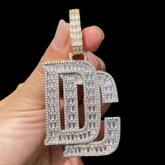 3.00 Ct Baguette Cut Real Moissanite Custom Letter Pendant 14k Yellow Gold Plated Birthday Gifts No Chain