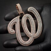 Real Moissanite 3.0 Ct Round Custom Initial Letter _W_ Pendant 14K Rose Gold Plated Ideal Birthday Gift No Chain