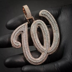 Real Moissanite 3.0 Ct Round Custom Initial Letter _W_ Pendant 14K Rose Gold Plated Ideal Birthday Gift No Chain