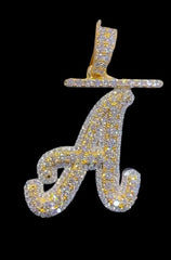 2.0 Ct Round Real Moissanite Initial Letter A Pendant 14K Yellow Gold Plated Silver Hip Hop Jewelry | Ideal Birthday Gift