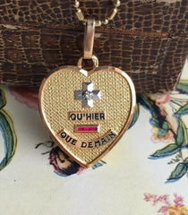 1Ct Lab Created Ruby / Diamond Qu’hier que demain Pendant 14K Yellow Gold Finish