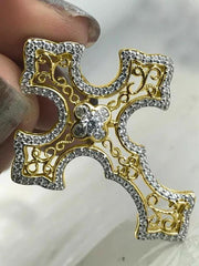 1.20 Ct Round Cut Lab Created Diamond Cross Pendant 14K Yellow Gold Plated Silver Hip Hop Jewelry | Ideal Birthday Gift