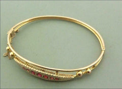 Vintage Antique 14k Rose Gold Over Bracelet Bangle Lab-Created Ruby 2.20Ct