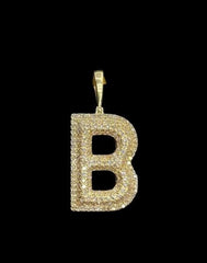 Initial B Letter Pendant 2.0 Ct Round Cut Real Moissanite 14K Yellow Gold Plated Birthday Gifts No Chain