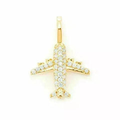 1.02 CT Round Lab-Created Diamond Airplane Shape Pendant With 14K Yellow Gold Plated Birthday gifts No Chain