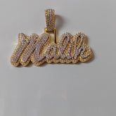 Custom Moissanite Name Pendant - 2.30ct Iced-Out, Gold Plated Silver, Personalized Jewelry Gift for Men & Women