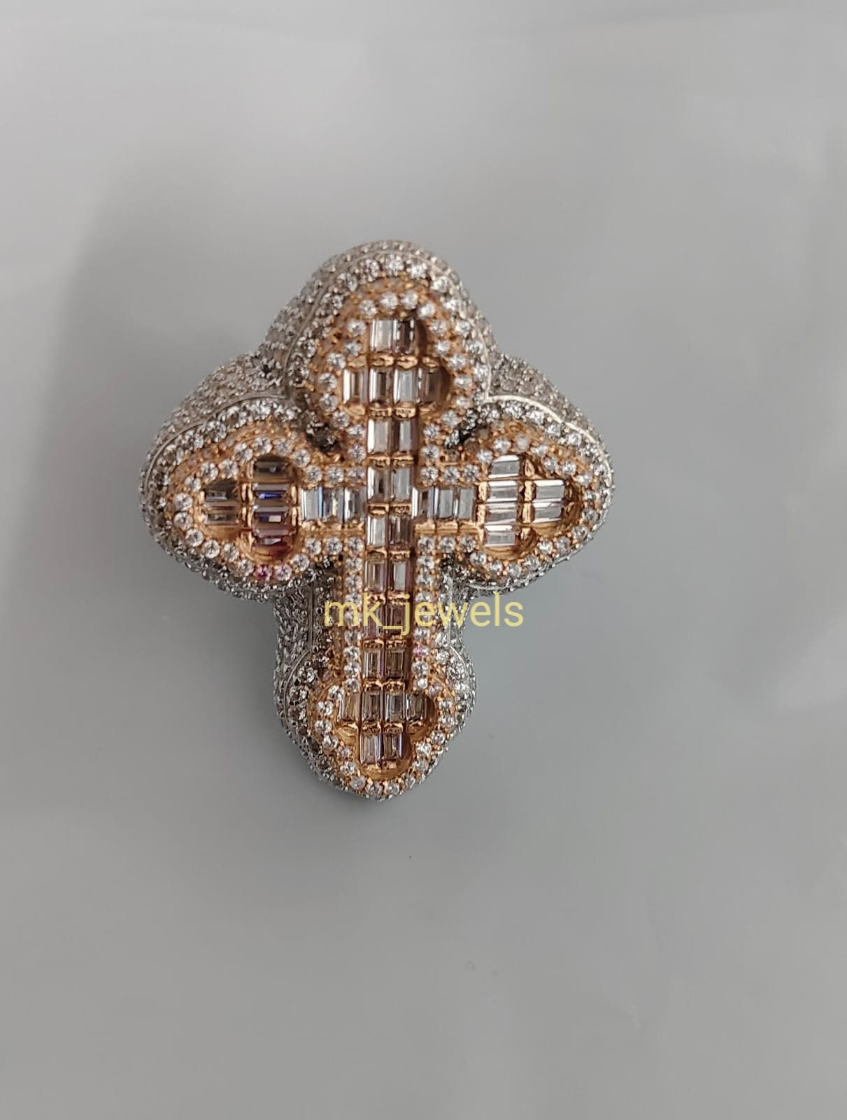 Customized 5.00CT Round Cut Moissanite Cross Ring | 14K Two-Tone Gold Plated | Sterling Silver | Handmade