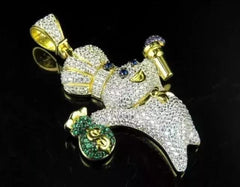 3Ct Round Cut Moissanite Men's Customized Cartoon Pendant 14K Yellow Gold Plated