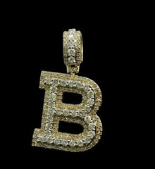 Initial B Letter Pendant 2.0 Ct Round Cut Real Moissanite 14K Yellow Gold Plated Birthday Gifts No Chain