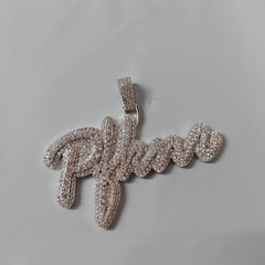 Custom Moissanite Name Pendant, 14K White Gold Plated, 3.00ct Moissanite, Sterling Silver, Personalized Jewelry Gift for Men & Women