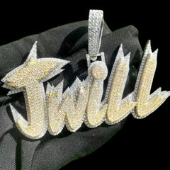 4.0 Ct Round Cut Real Moissanite Custom Name Men's Pendant 14K Two Tone Gold Plated Birthday Gifts No Chain