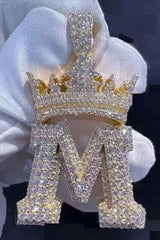 3.20 Ct Round Cut Moissanite Crown Any One Letter Pendant 14K Yellow Gold Plated Ideal Birthday Gift No Chain