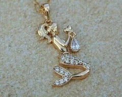1Ct Real Moissanite Women's Mermaid Pendant Necklace 14K Yellow Gold Finish