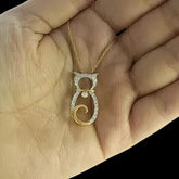 Lab-Created Diamond 2.0 Ct Round Cut 14K Yellow Gold Plated Women's Cat Pendant Birthday Gifts Chain