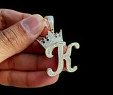 2.0 Ct Round Cut Moissanite Customized K' Letter Pendant In 14K Yellow Gold Plated Birthday Gifts No Chain