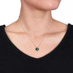 Amour 14k White Gold Created Emerald Square Pendant with Chain Ideal Birthday Gift