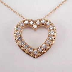 0.50 Ct Round Cut Moissanite Open Heart Pendant 14K Yellow Gold Plated Free Chain | Hip Hop Jewelry | Ideal Birthday Gift