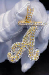 2.0 Ct Round Real Moissanite Initial Letter A Pendant 14K Yellow Gold Plated Silver Hip Hop Jewelry | Ideal Birthday Gift
