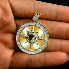 0.50Ct Mens Round Moissanite Five Percenter Pendant In Yellow Gold Plated