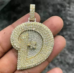 2.50 Ct Round Cut Moissanite Custom Letter D Men's Pendant Yellow Gold Plated Birthday Gifts No chain