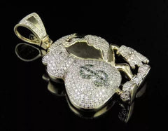 2Ctw Round Cut Real Moissanite Globe Money Bag Pendant in 14k Yellow Gold Plated